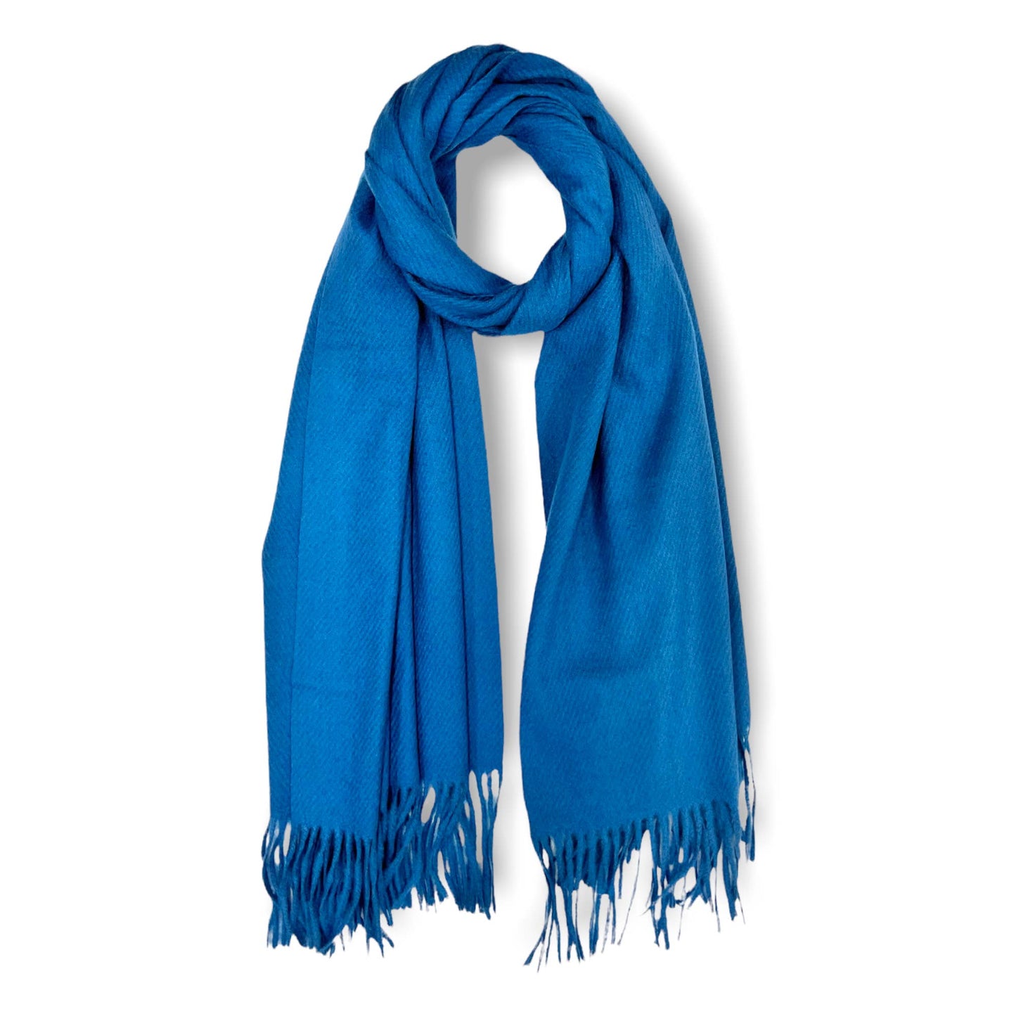 Plain cashmere mix ribbed winter scarf with tassel: Navy