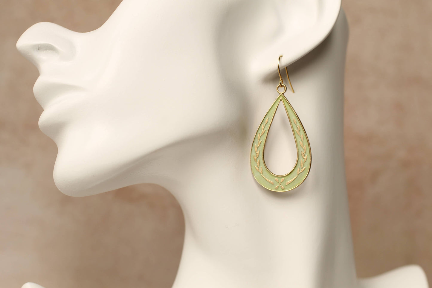Art Nouveau Floral Sprig Hoop Earrings: Olive Green