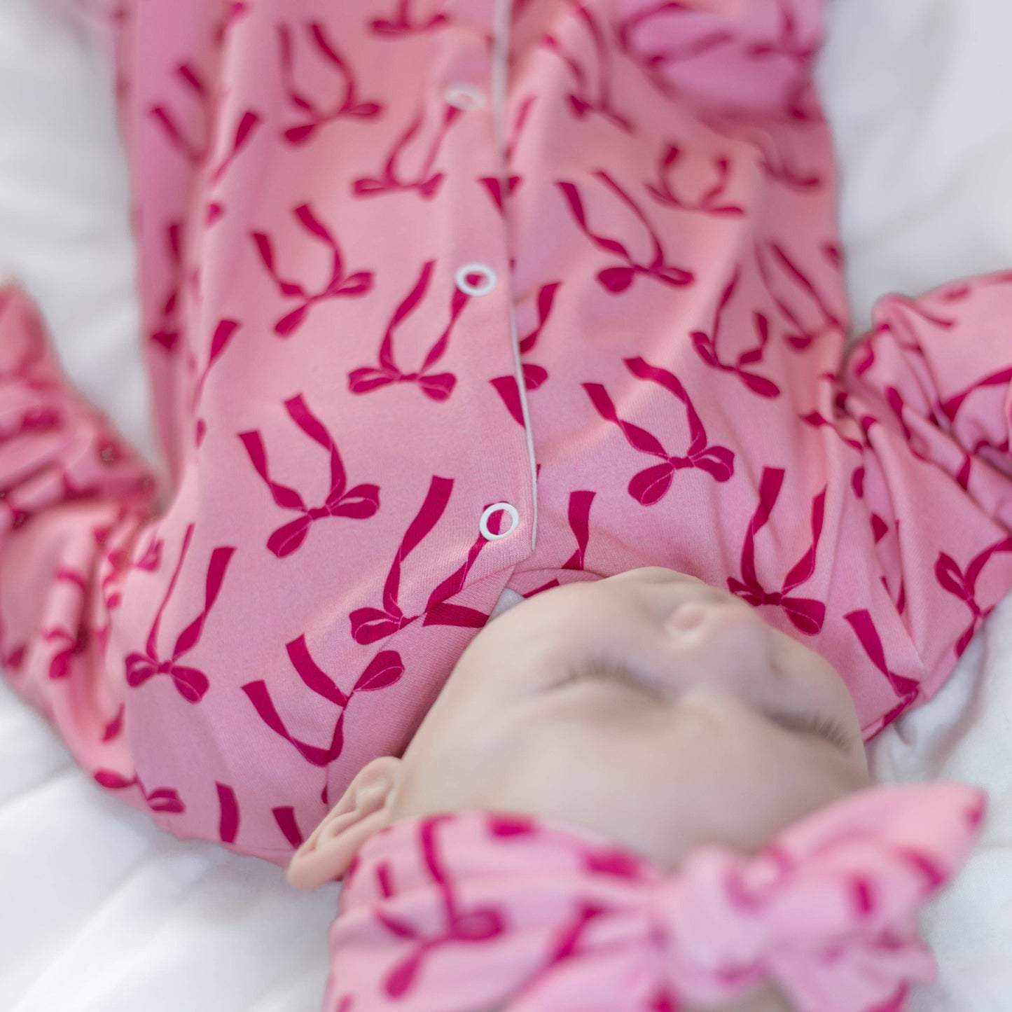 Pink Bow Cotton Sleepsuit: 3-6 M