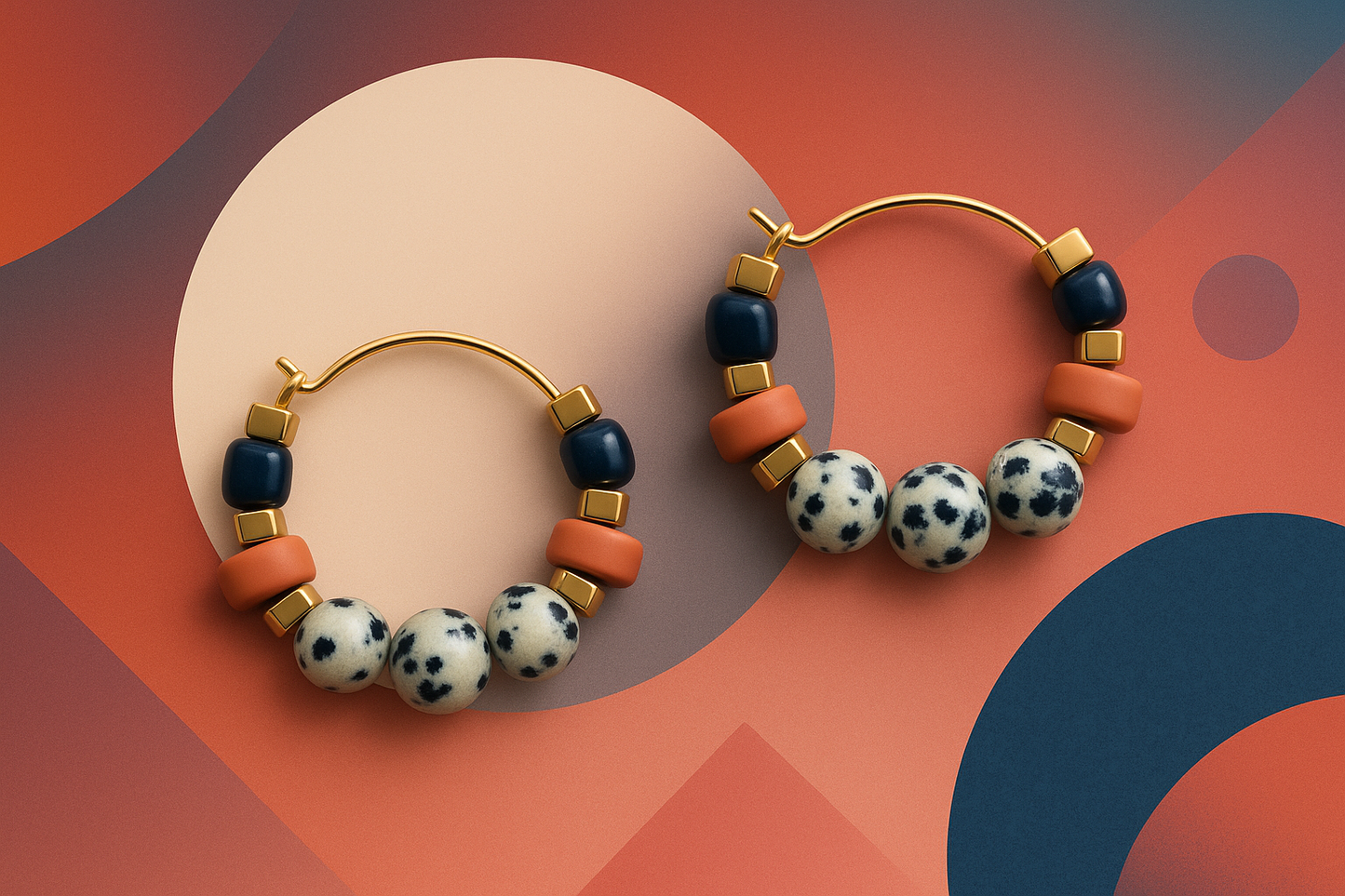 Gist Dalmatian Jasper & Sandstone barrel Hoop Earrings