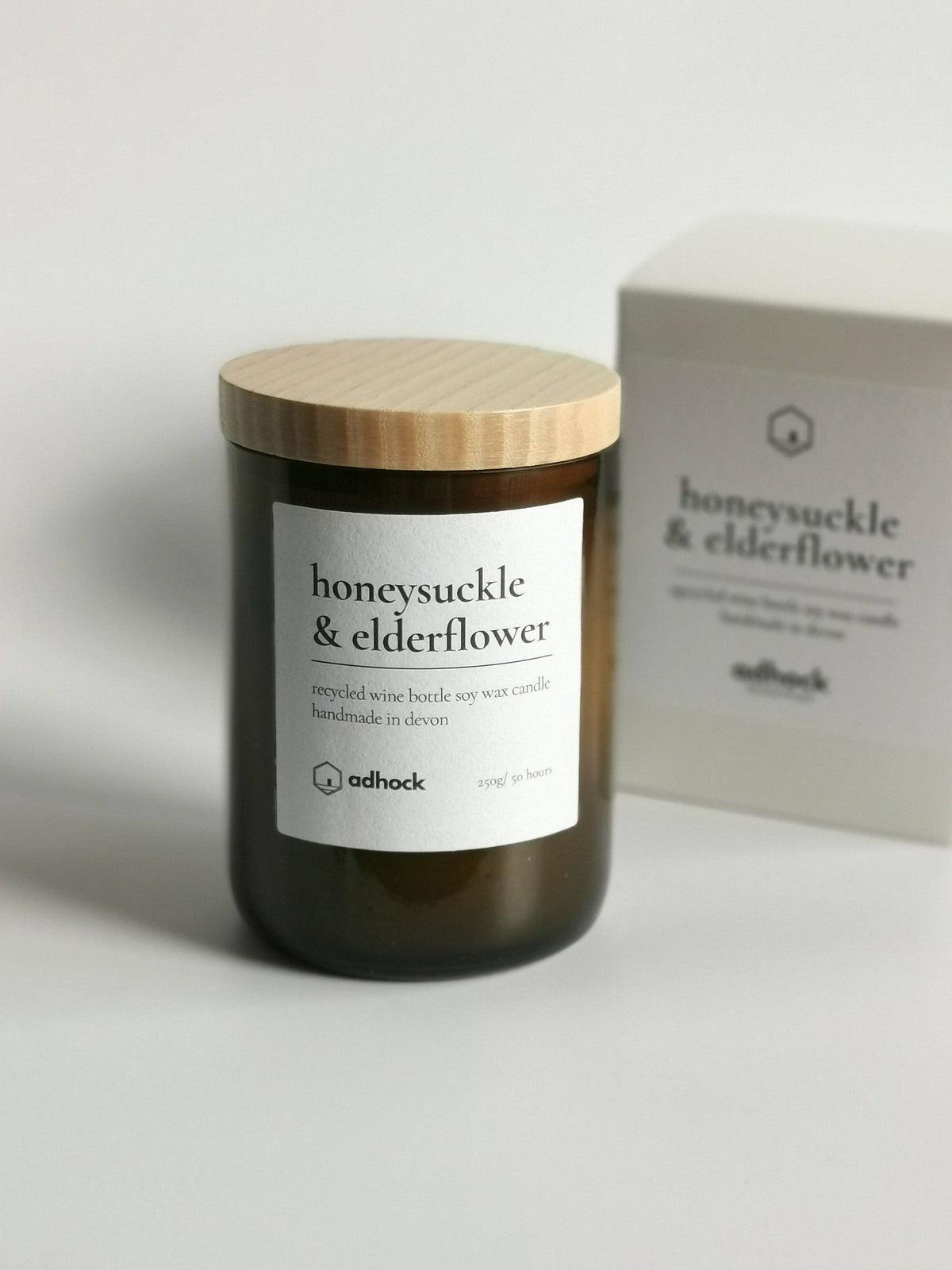 Upcycled Wine Bottle Candle - Honeysuckle & Elderflower: Honeysuckle & Elderflower / Brown