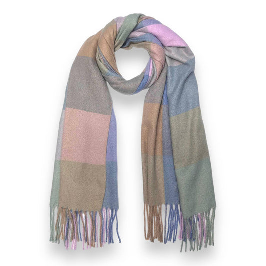 Classic colourful woolmix check scarf with tassels: Pastels