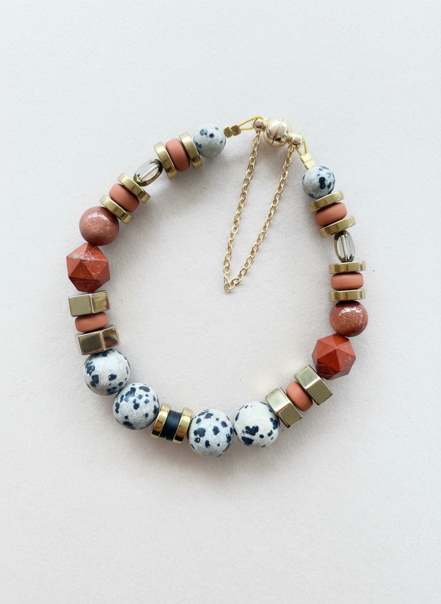 Gist - Dalmatian Jasper & Sandstone barrel bracelet