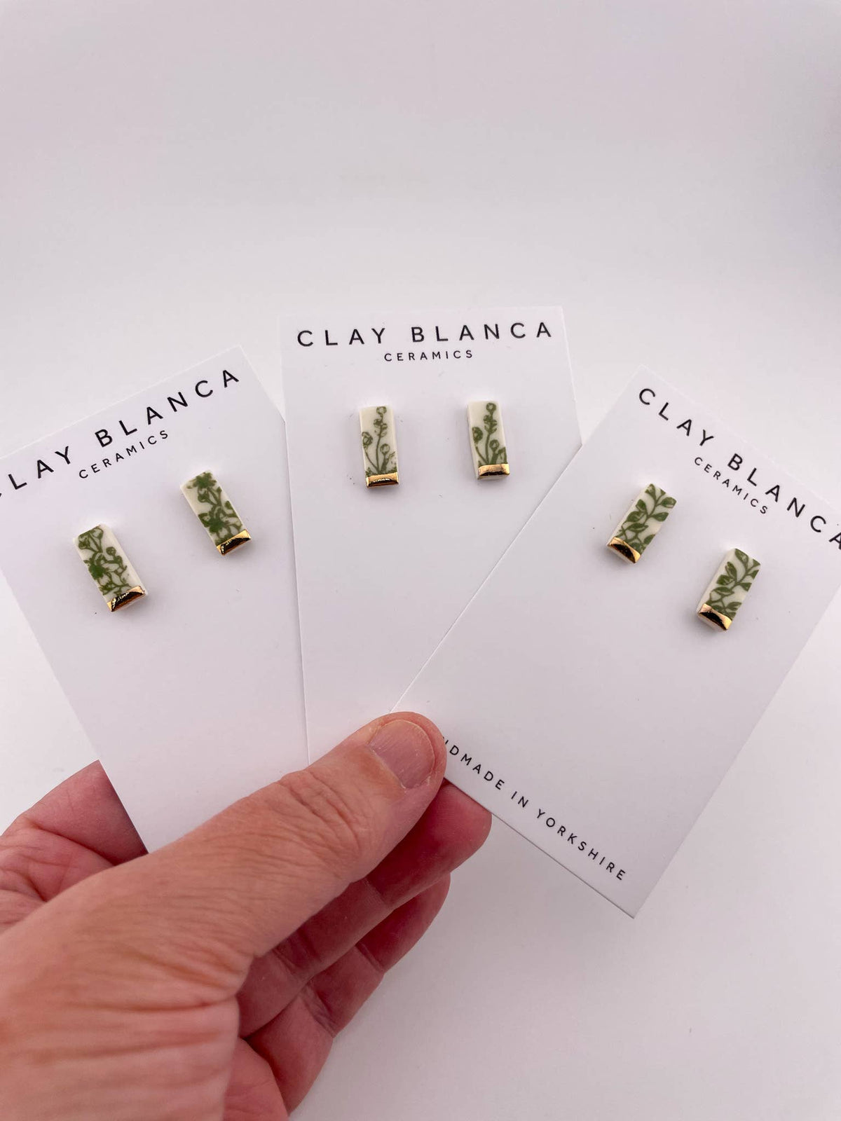 Green China Stick Rectangle Studs (Options): Gold tip