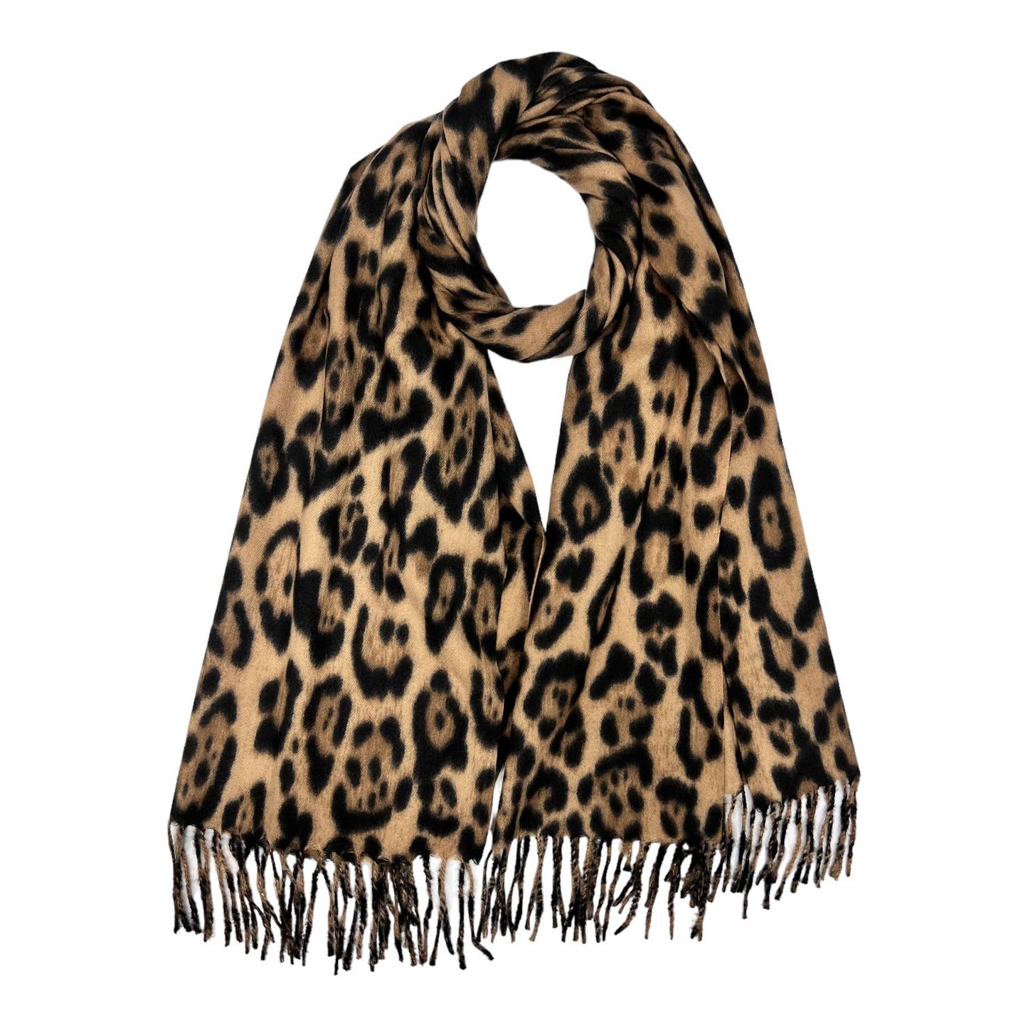 Classic leopard winter scarf with tassels on each end: Brown Classic