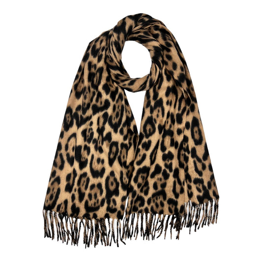 Classic leopard winter scarf with tassels on each end: Brown Classic