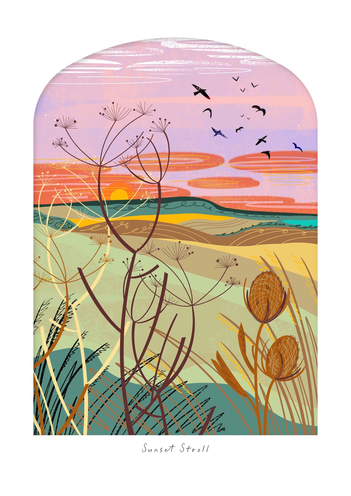 Sunset Stroll | A4 Nature Art Print | Landscape Wall Art