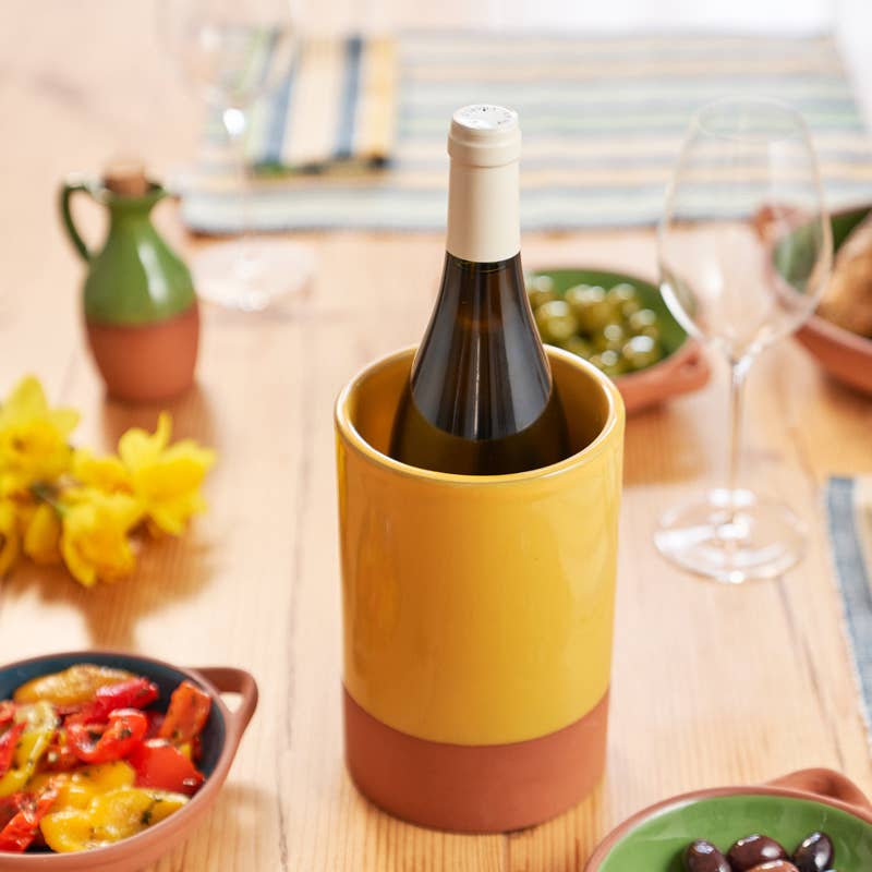Sintra Glazed Terracotta Wine Cooler - Ochre: Yellow