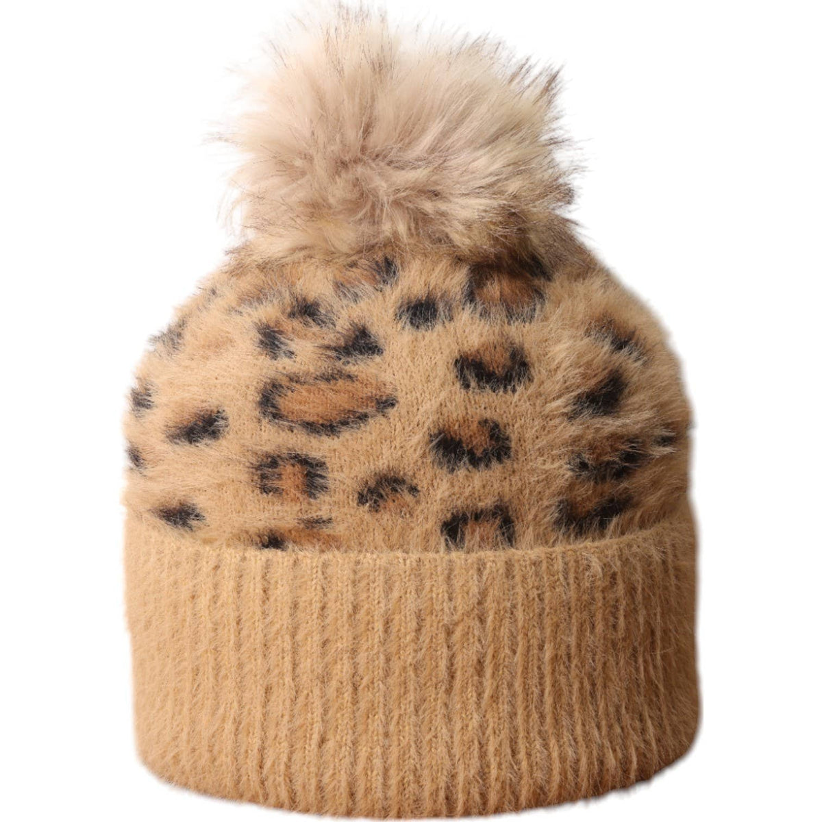 Tan Leopard Fluffy Bobble Hat HL870