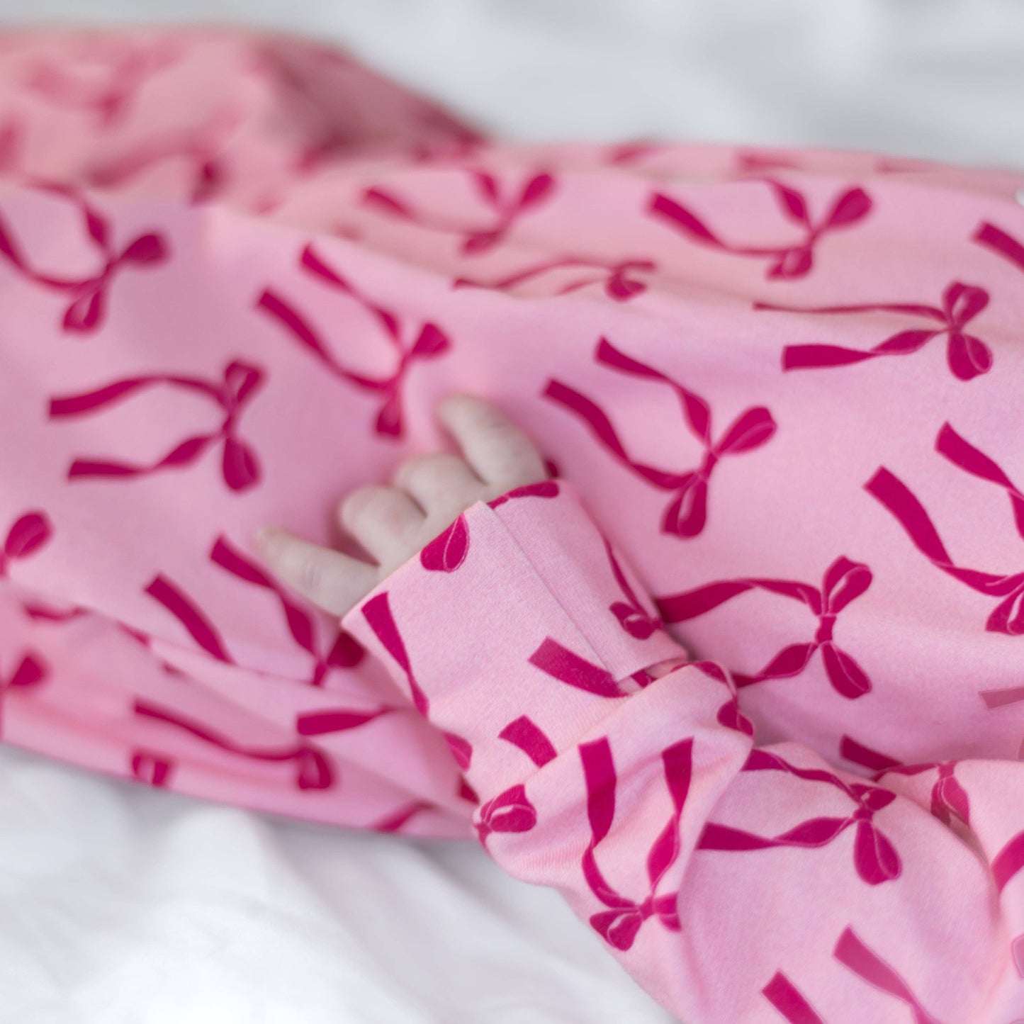 Pink Bow Cotton Sleepsuit: 3-6 M