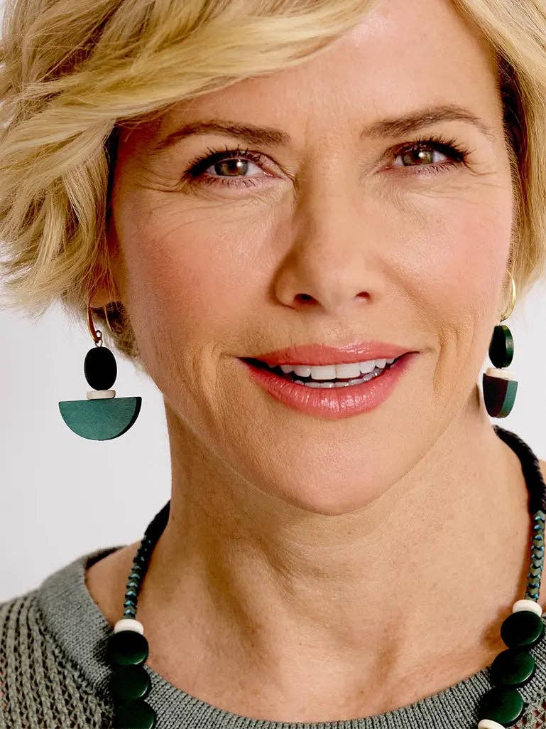 Gist Painted wood, synthetic turquoise and gold plated earring wires