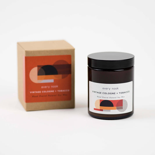 Vintage Cologne + Tobacco soy scented candle: Medium