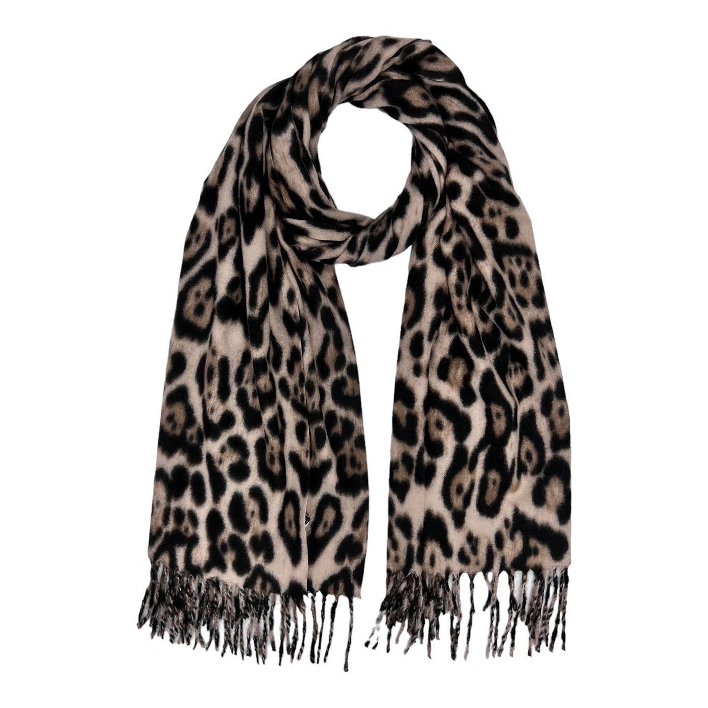 Classic leopard winter scarf with tassels on each end: Brown Classic