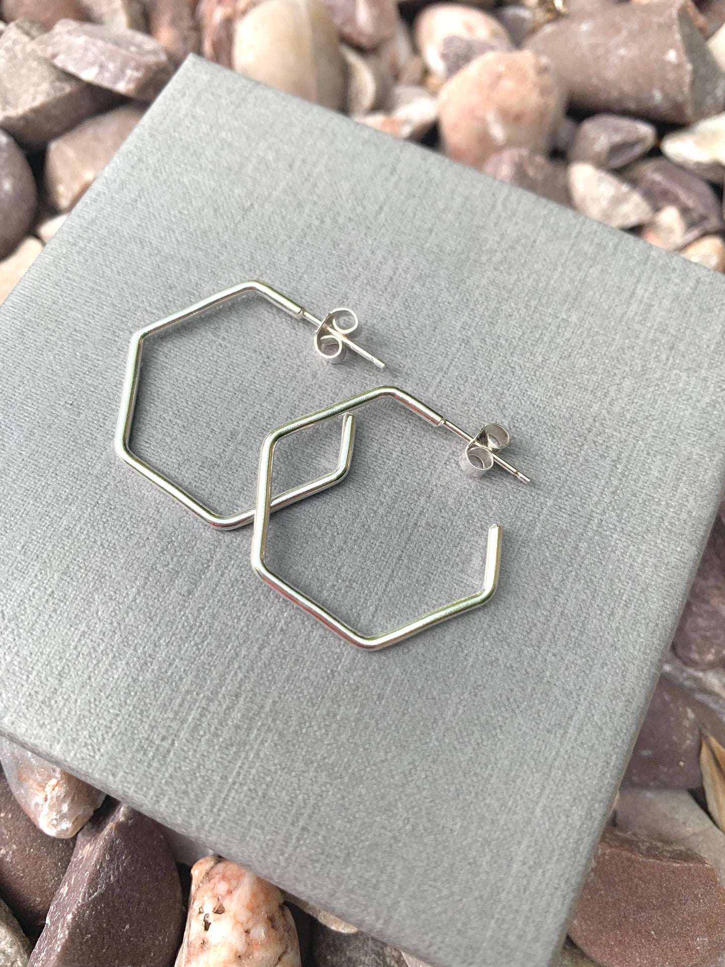 Hexagon hoop earrings sterling silver