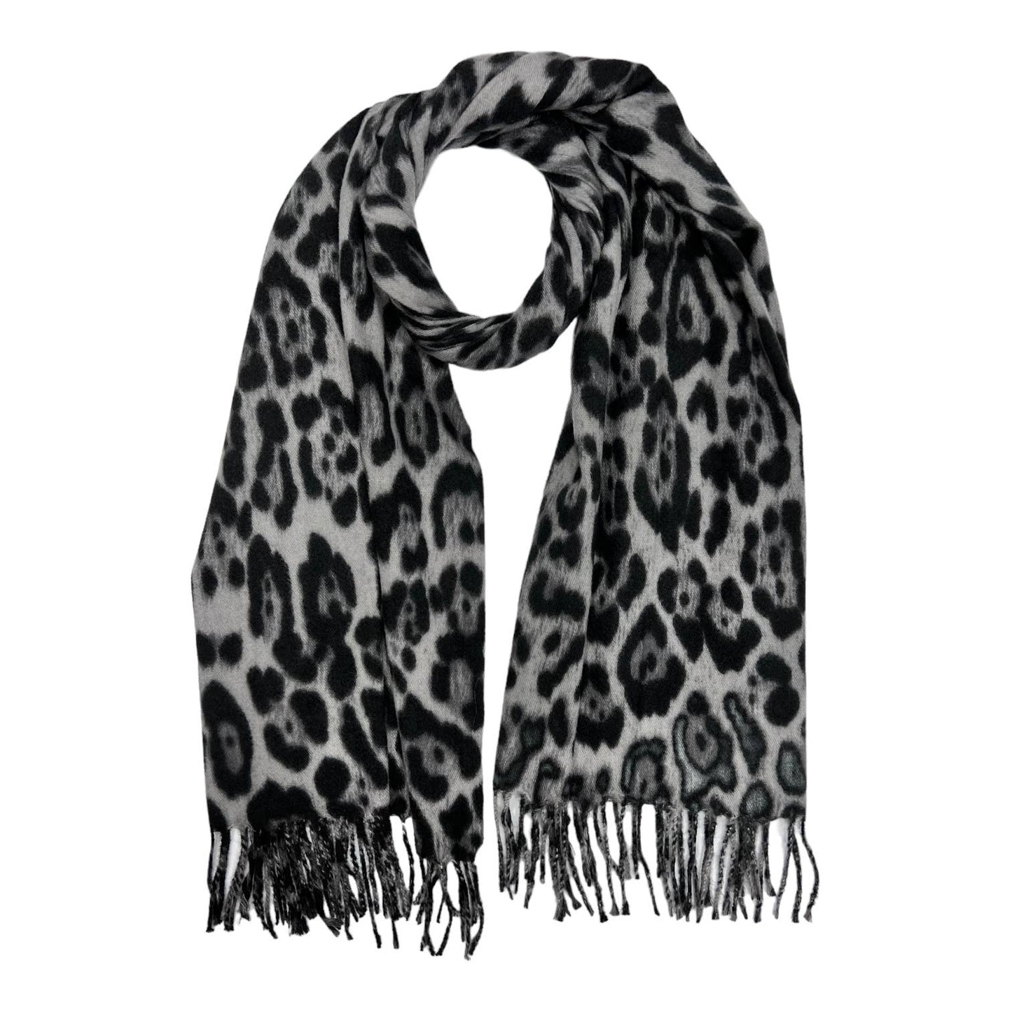 Classic leopard winter scarf with tassels on each end: Brown Classic