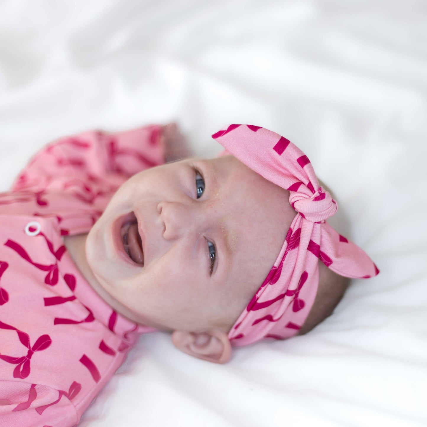 Pink Bow Cotton Sleepsuit: 3-6 M