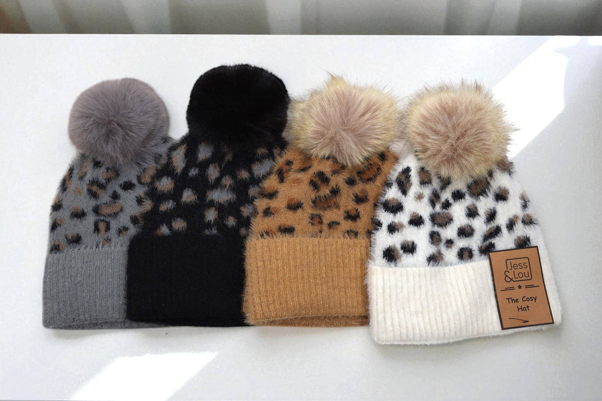Tan Leopard Fluffy Bobble Hat HL870
