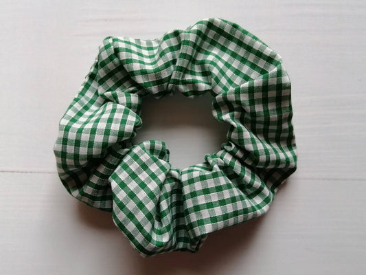 Gingham scrunchie, school hair accessory, checked scrunchies: Emerald green