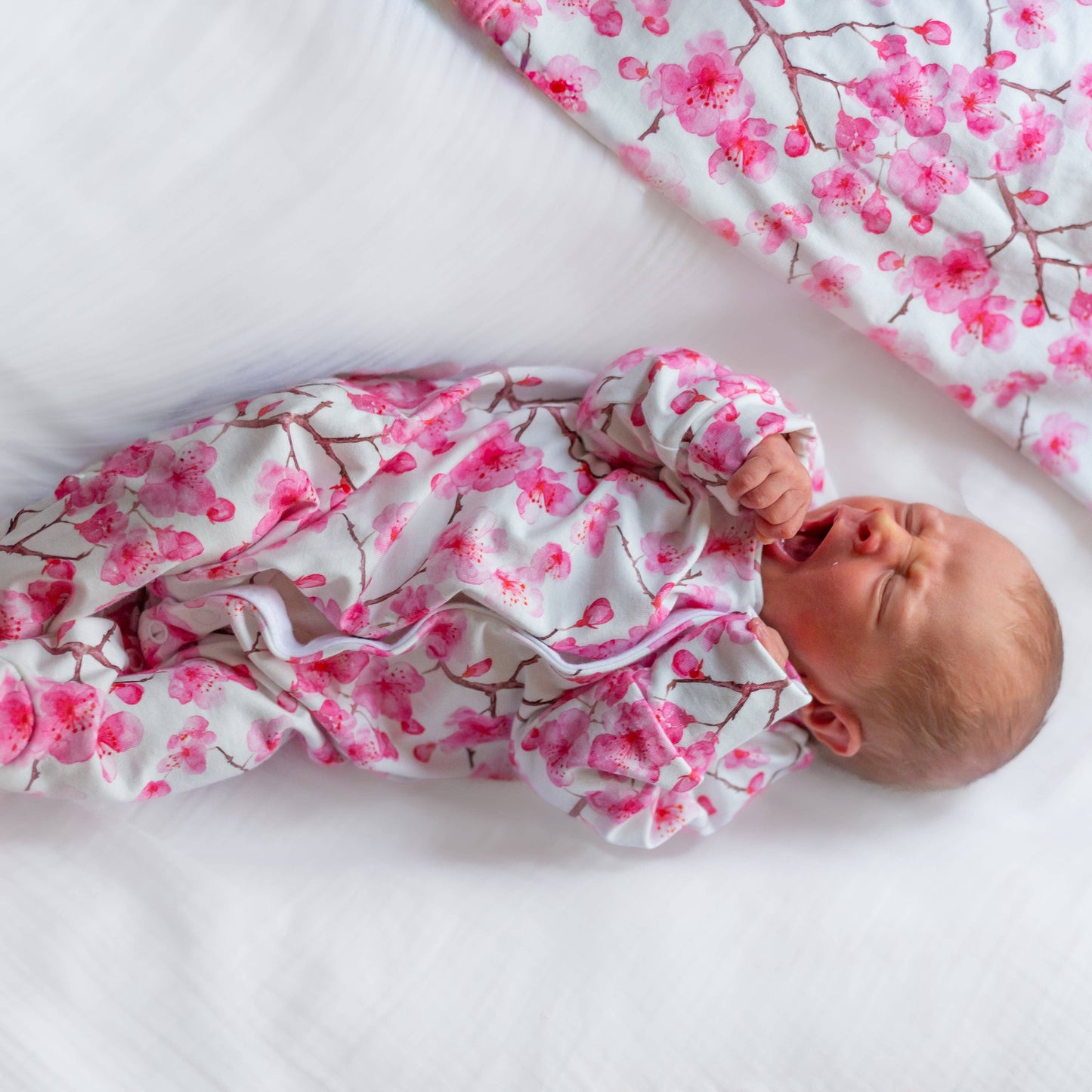 Unisex Baby Cotton Sleepsuit (Onesie) – Cherry Blossom Print: 3-6 M