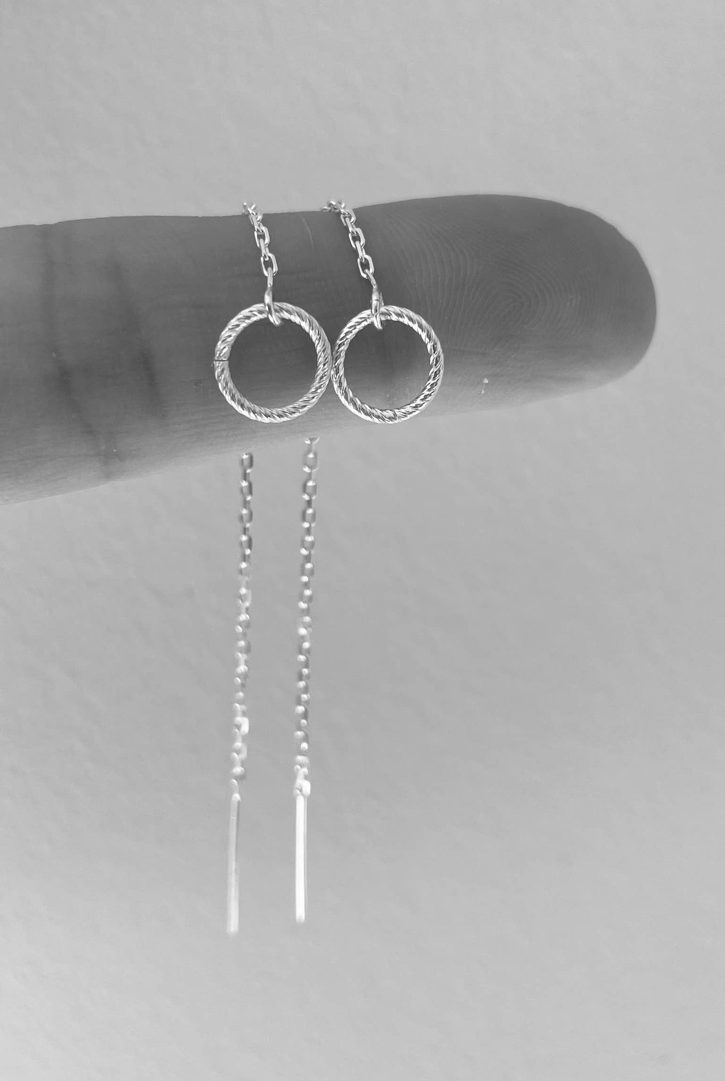 Circle chain threader earrings, sterling silver