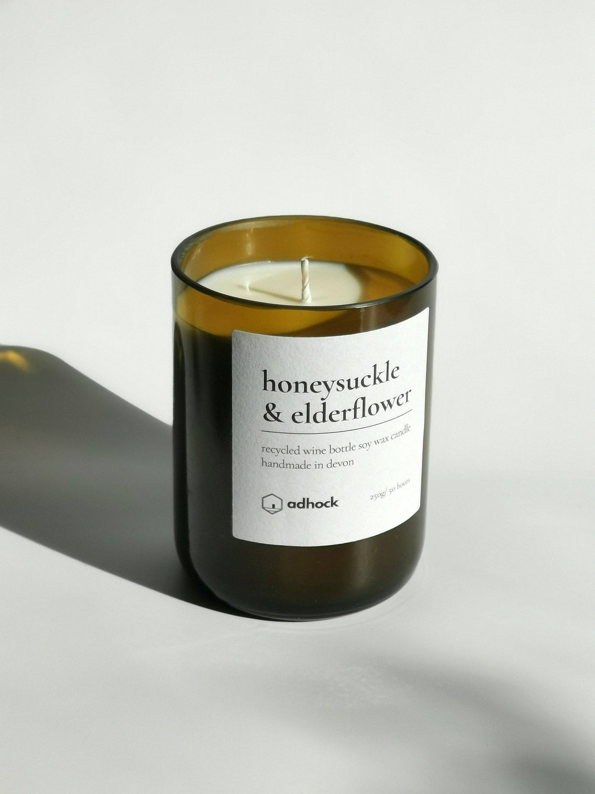 Upcycled Wine Bottle Candle - Honeysuckle & Elderflower: Honeysuckle & Elderflower / Brown