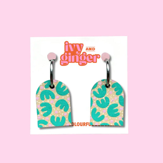 Ivy and Ginger - Hand painted fun retro tropic arch dangle hoop earrings