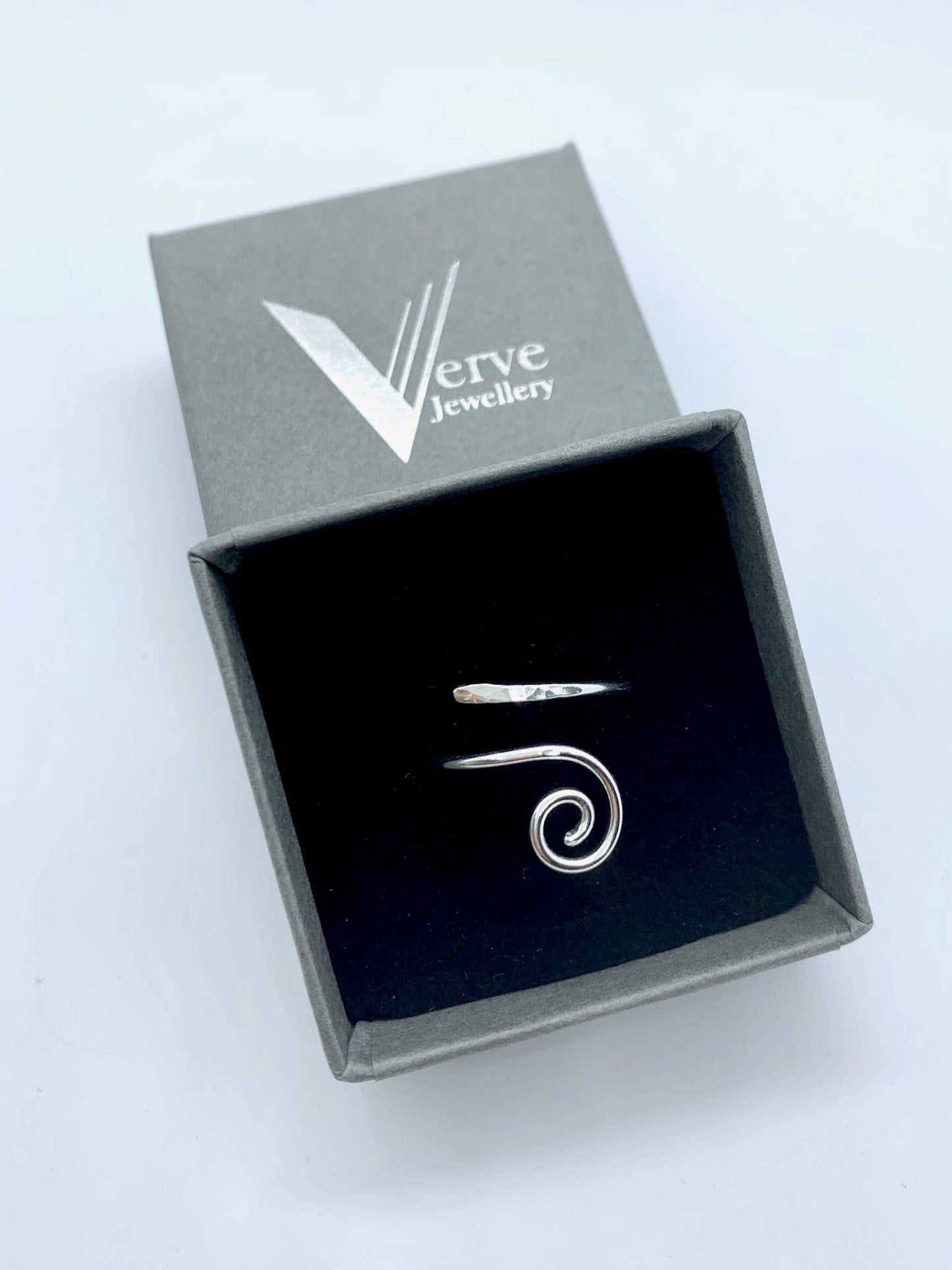 Adjustable sterling silver wave ring, silver spiral ring: Small
