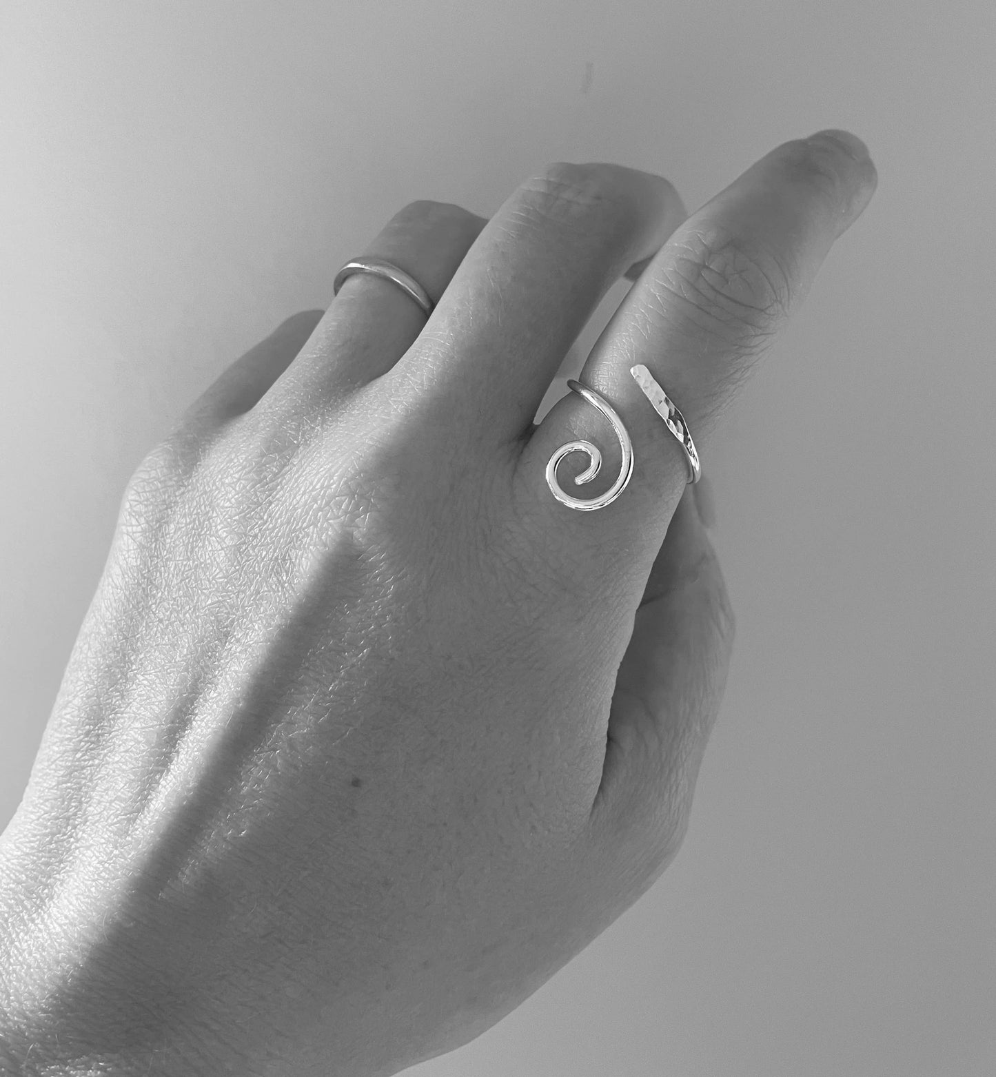 Adjustable sterling silver wave ring, silver spiral ring: Small