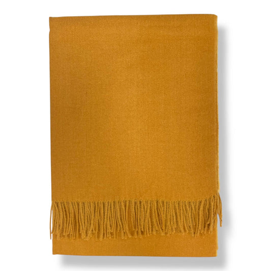 Cashmere plain scarf finished with tassels on each end : Mustard