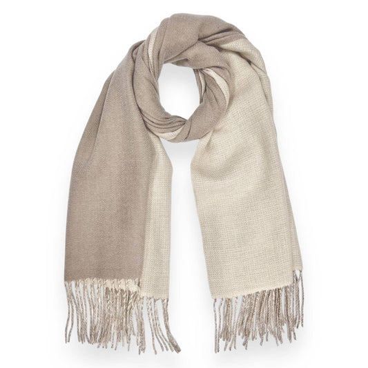 Reversible two tone coloured plain cashmere blend scarf: Oatmeal
