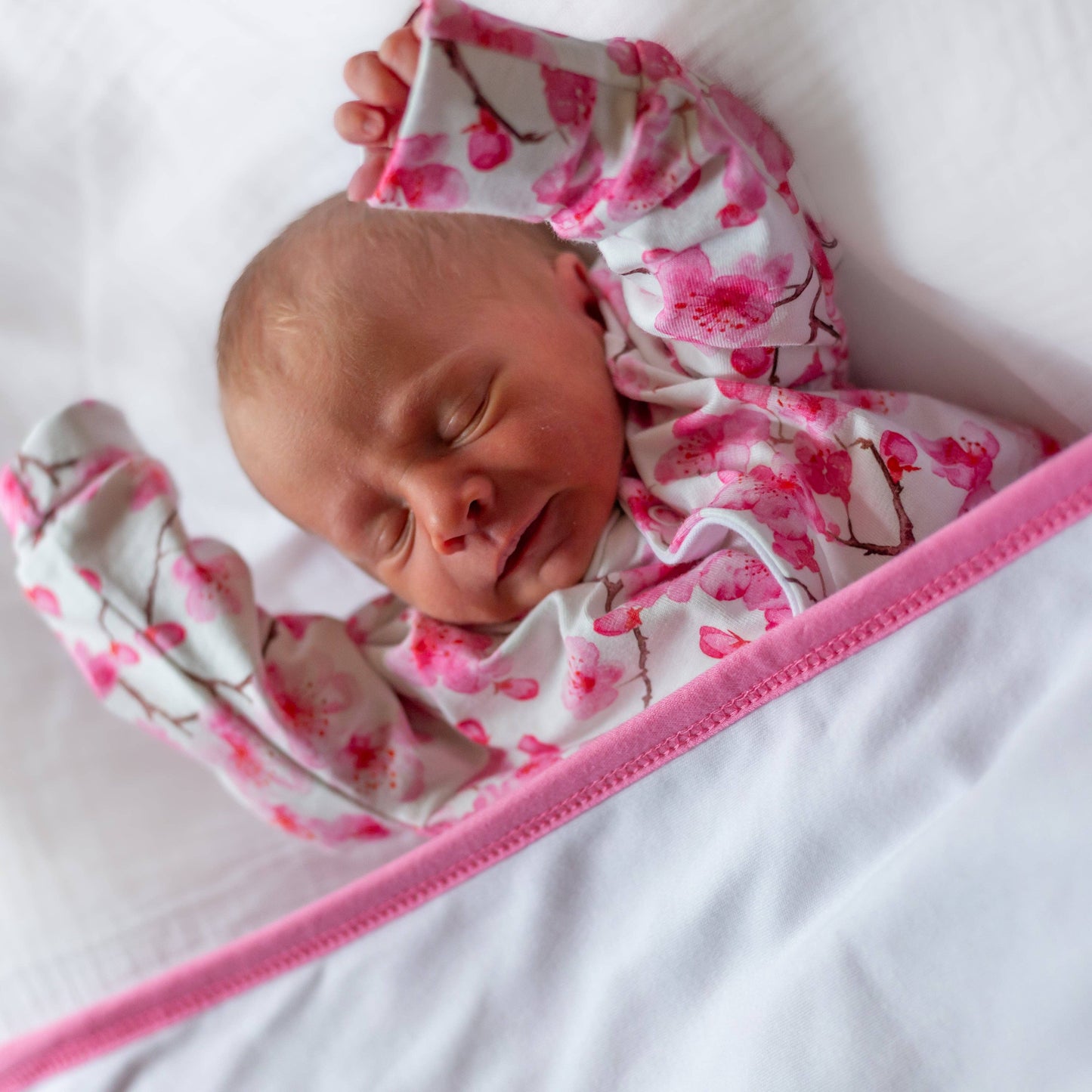 Unisex Baby Cotton Sleepsuit (Onesie) – Cherry Blossom Print: 3-6 M
