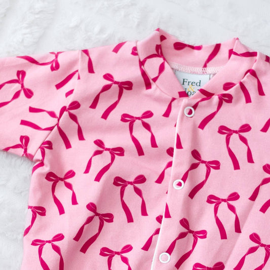 Pink Bow Cotton Sleepsuit: 3-6 M