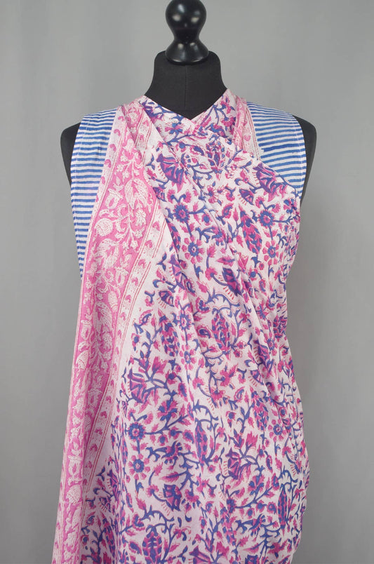 Beach  Coverup Sarong Pareo - Purple Pink Floral Jaal