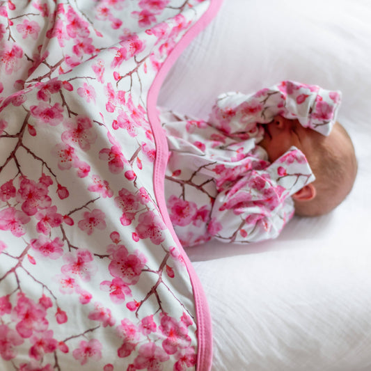 Unisex Baby Cotton Sleepsuit (Onesie) – Cherry Blossom Print: 3-6 M