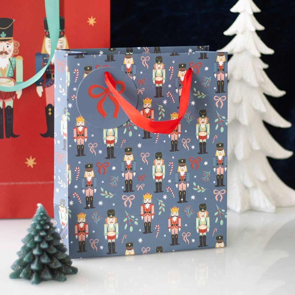 23cm Medium Blue Christmas Nutcracker Print Gift Bag