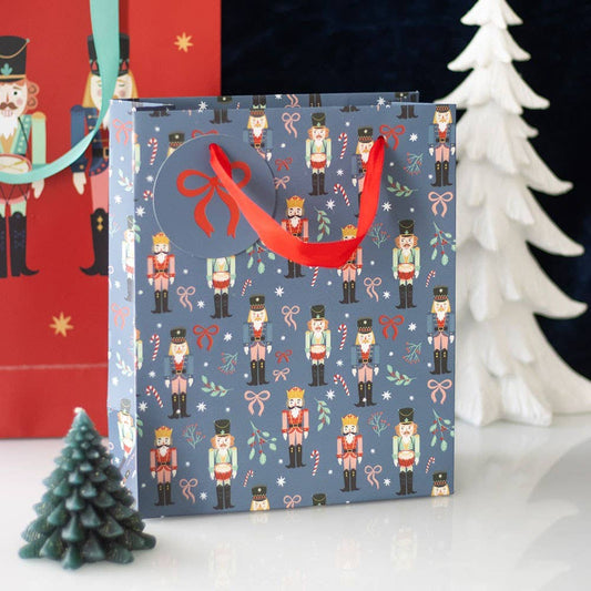 23cm Medium Blue Christmas Nutcracker Print Gift Bag