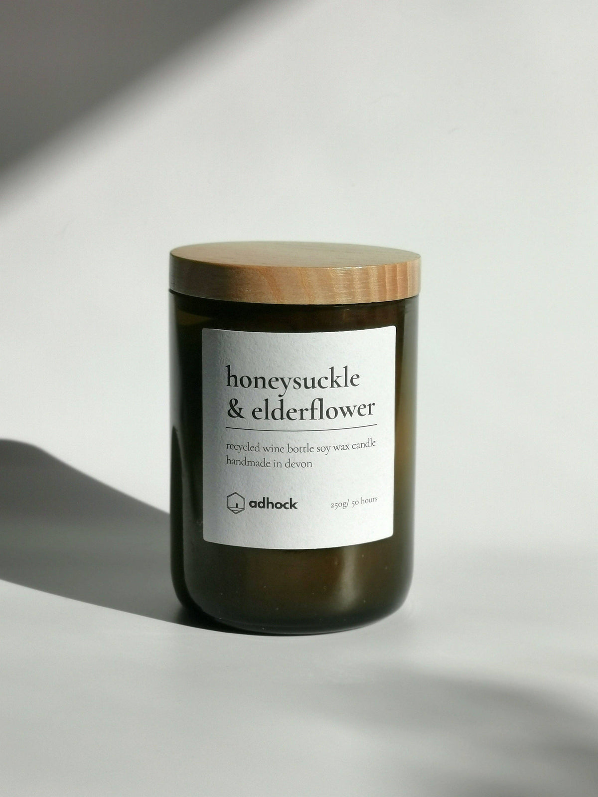 Upcycled Wine Bottle Candle - Honeysuckle & Elderflower: Honeysuckle & Elderflower / Brown