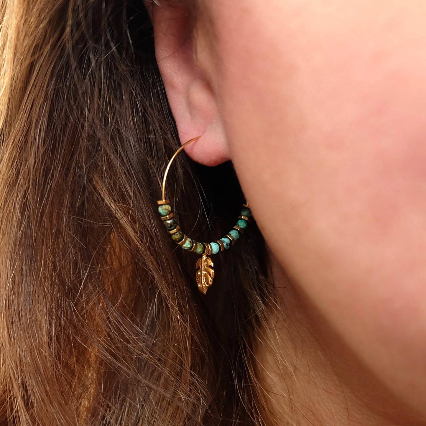 Augusta - Monstera Leaf Beaded Hoop Earrings