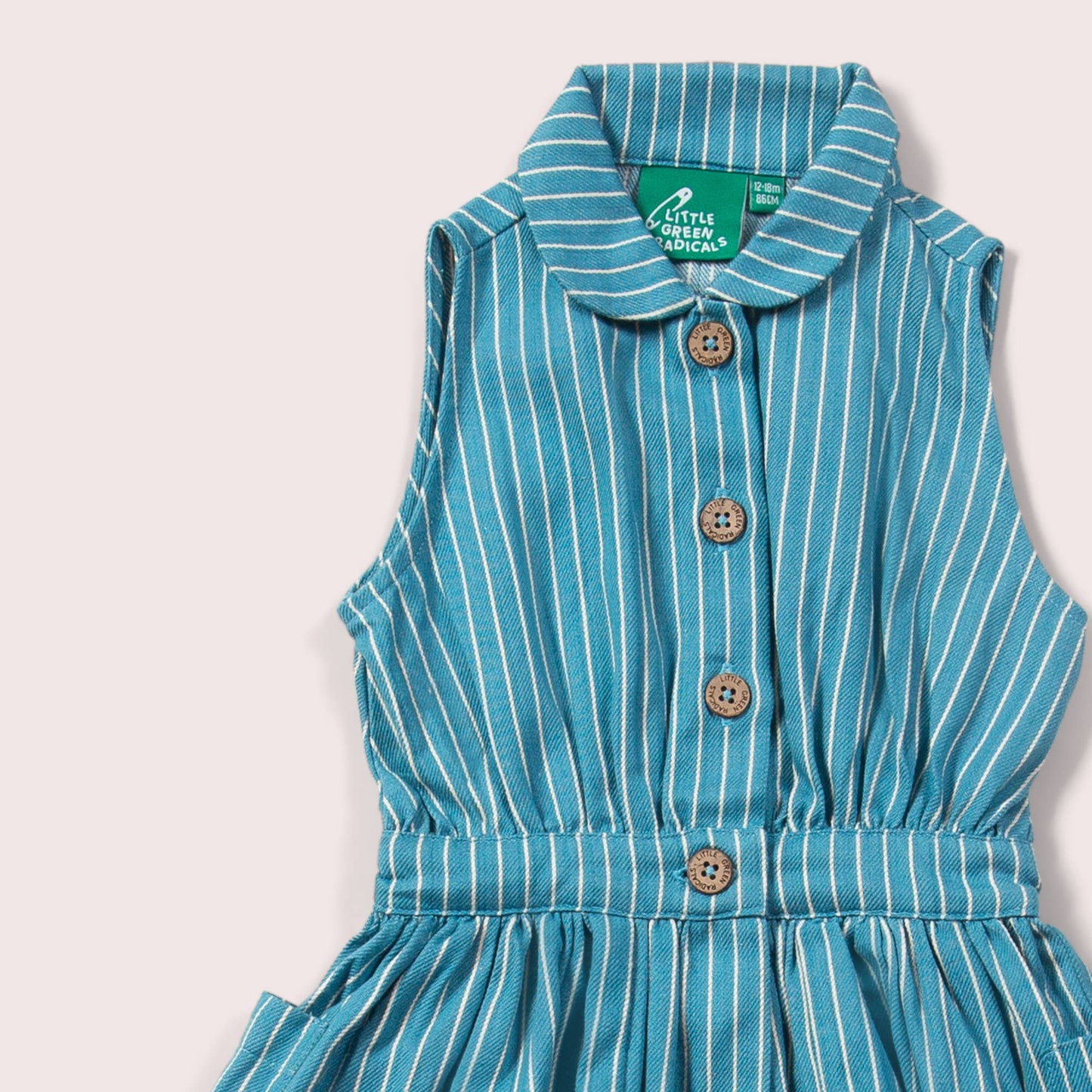 2-3yr Horizon Blue Striped Pinafore Button Dress