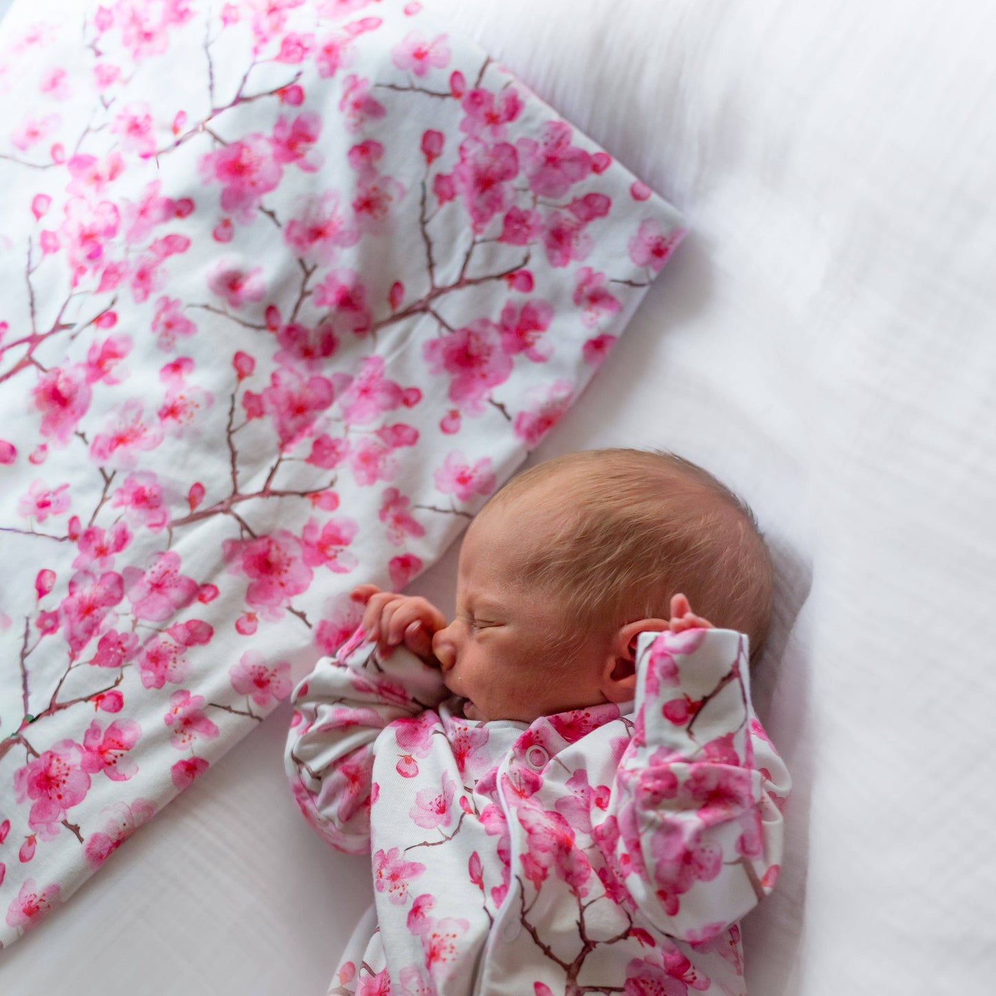 Unisex Baby Cotton Sleepsuit (Onesie) – Cherry Blossom Print: 3-6 M
