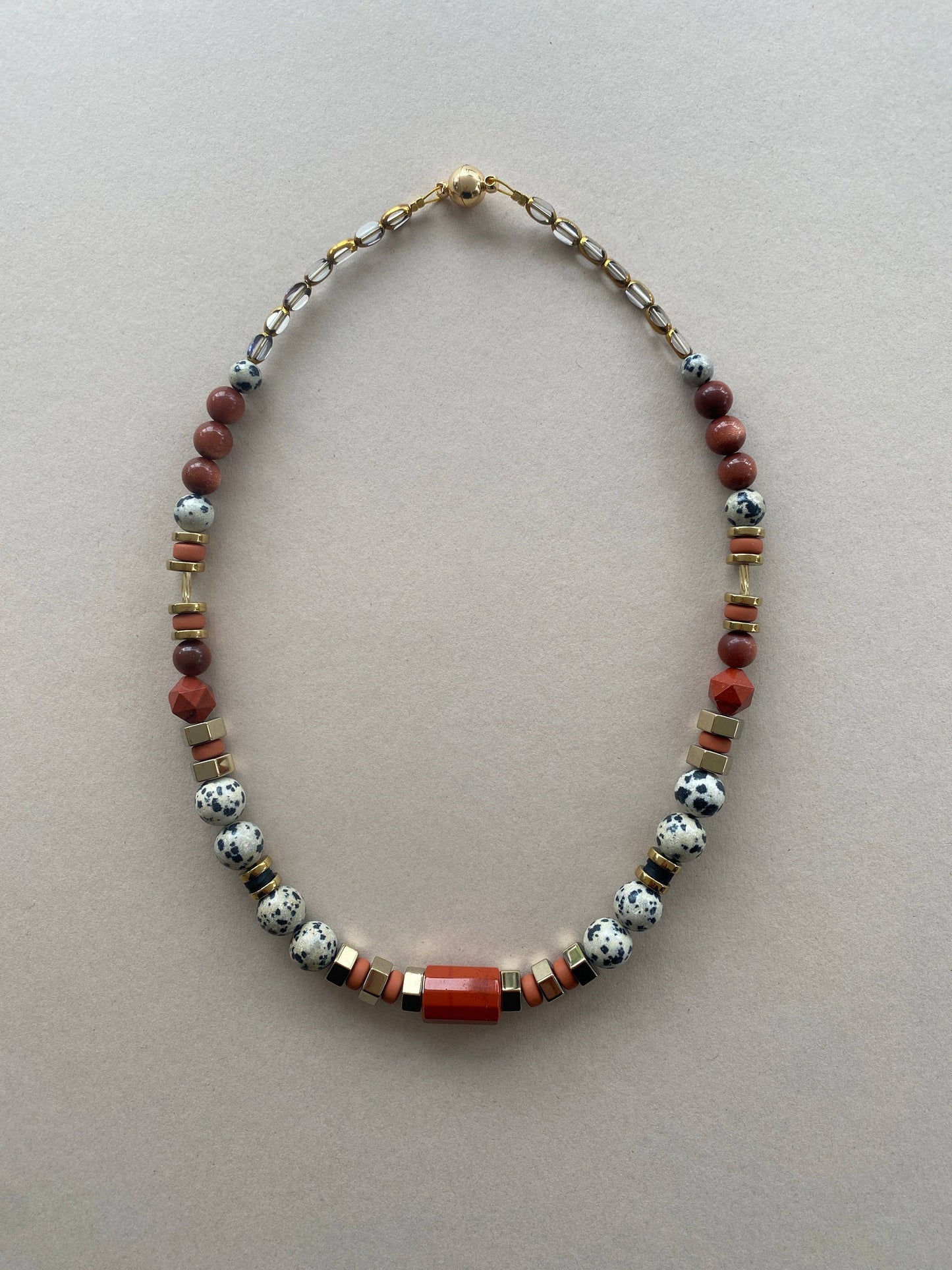 Gist - Dalmatian Jasper & Sandstone barrel necklace