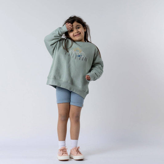 Kids Sweatshirt With Mountain Print: Sage Green / 18-24m