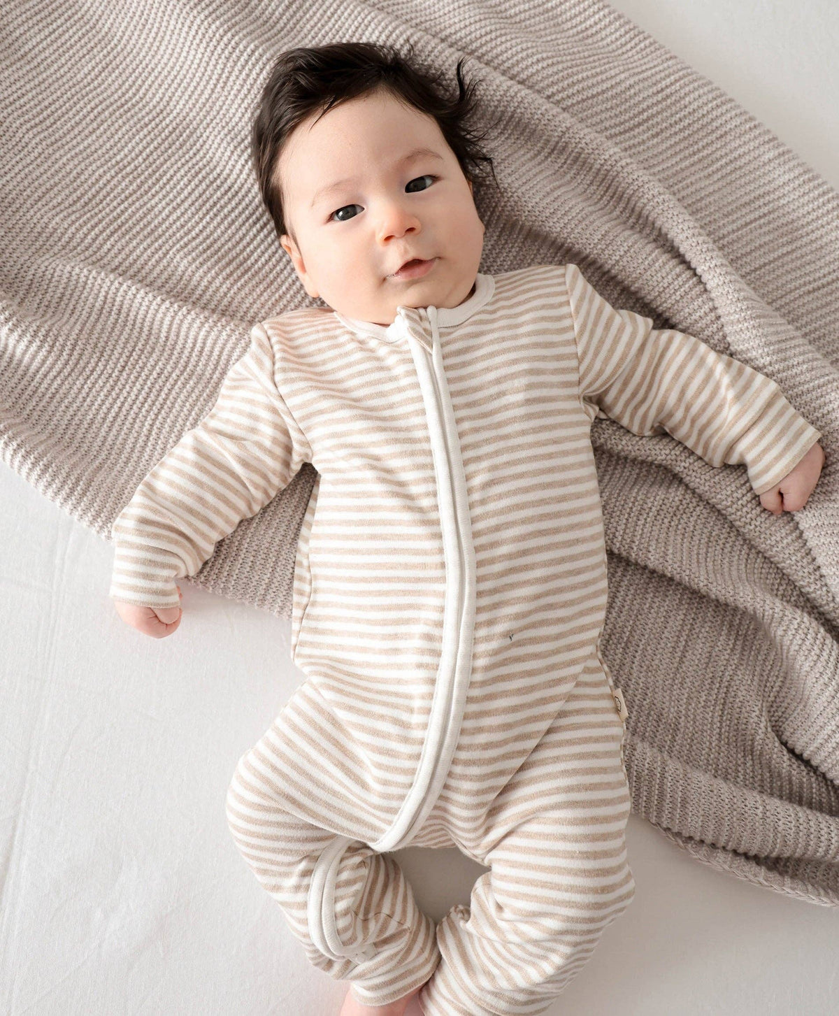 Lūmmi Organic Cotton Zip Growsuit - Oat Stripes