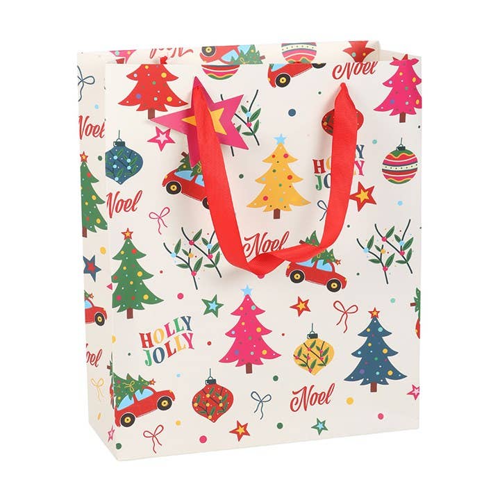 32cm Medium Colourful Nostalgic Christmas Print Gift Bag